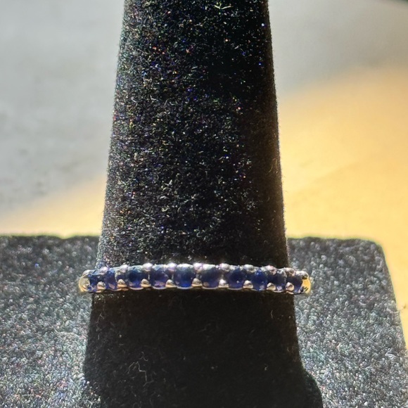 Tanya’s Creations Jewelry - SZ 8 Silver Plated Band with Faux Blue Sapphire in a Channel Setting